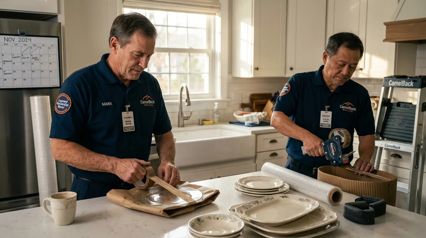 Professional crew packing kitchen dishware in Florence, NJ